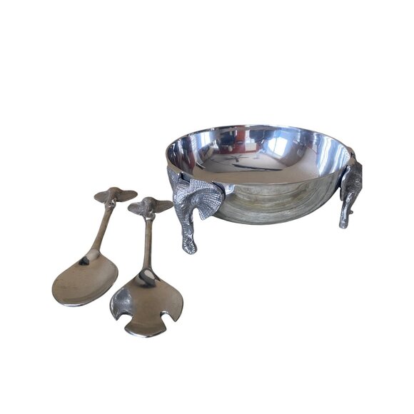 Vintage Elephant Salad Bowl with Servers Safari Wildlife Serving Set - Picture 14 of 14